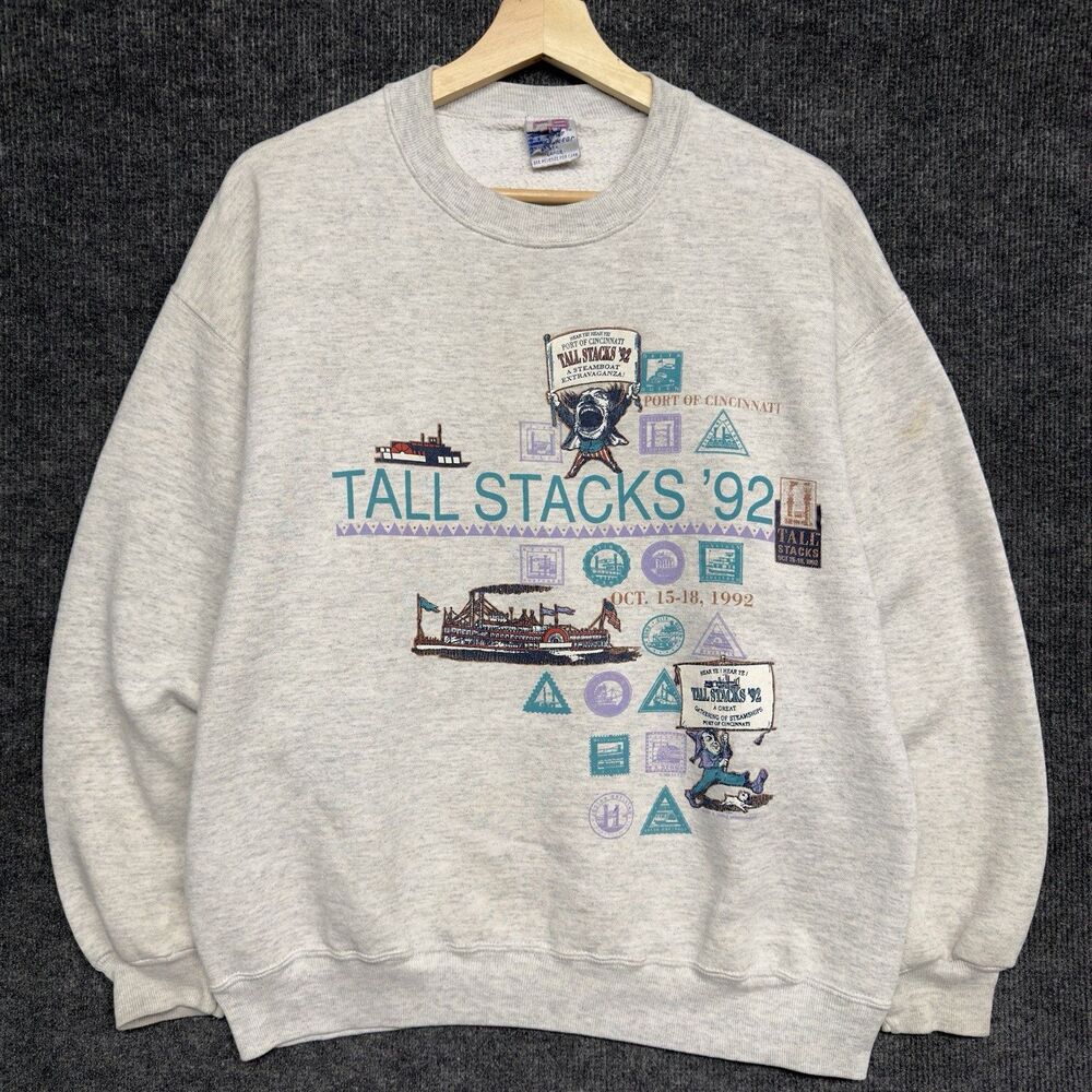 Vintage 90s Tall Stacks Cincinnati Riverboat Sweatshirt L Crable Sportswear USA